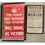 A 19thC Hull theatre poster with original Wartime poster frames.