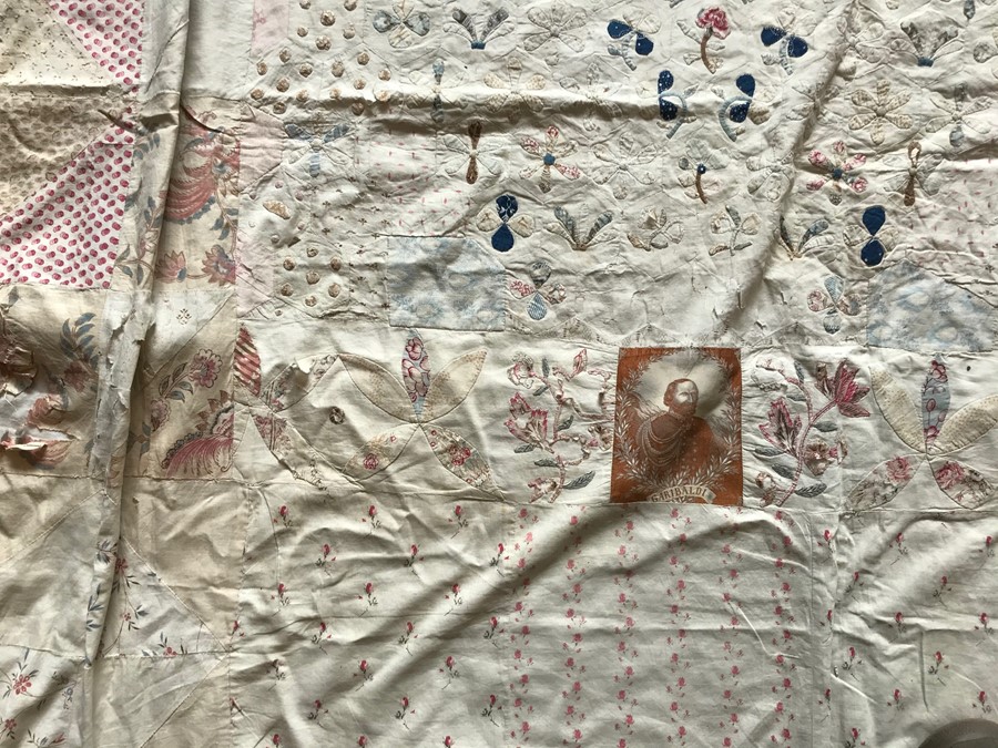 Two quilts, Ex Fred Elwell's house and various white linen pieces. Quilt with Gabribaldi panel 242 - Image 3 of 10