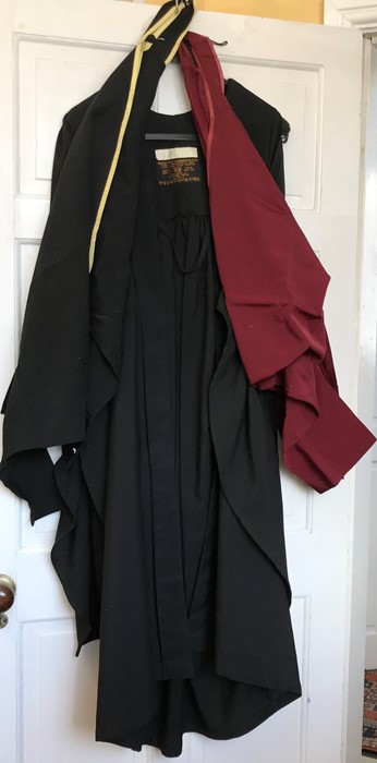 University gown and 2 hoods, Ede and Ravenscroft Ltd, London.