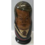 Matryoshka Russian nesting dolls. Set of 7 caricature Russian political leaders. 25cms h largest.