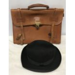 Homburg hat, Austin Reed, London and a leather briefcase together with Crombie coat by Maurice