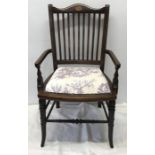 A mahogany and inlaid child's elbow chair, shell inlay to crest rail and upholstered seat, height to