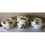 Three Royal Worcester Evesham pattern lidded serving dishes, two 22 d x 11cms h and one 17 d x 18cms
