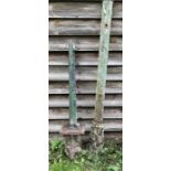 A cast iron vintage gate post, 225cms total including 45cms underground and another gate post. (2)