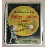 A Reckitt and Sons Ltd. Representatives Dinner menu. Dated July 1st 1932.