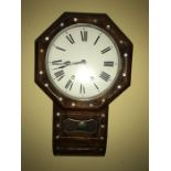 A rosewood and mother of pearl inlaid American drop dial wall clock. 70cms h.