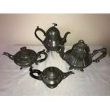 Four various 19thC pewter teapots.