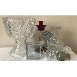 Glassware including good quality cut glass decanter, 2 piece cut glass bowl 27cms h, slight a/f,