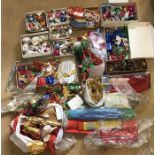 Large amount of mid century Christmas decorations, glass Christmas tree baubles, streamers,