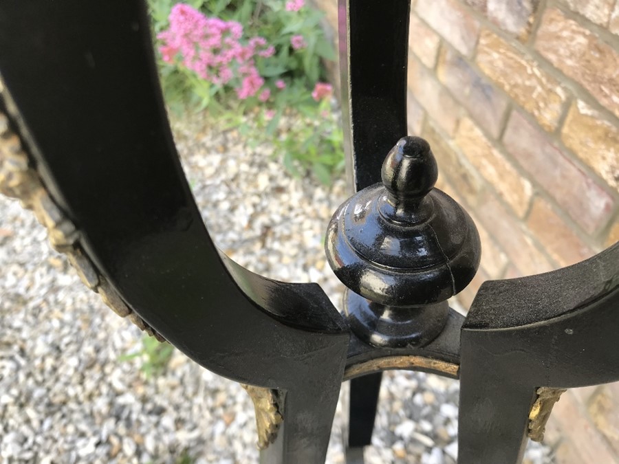 Black painted plant stand with decorative brass fittings, 90cms h. Condition ReportSplit to middle - Image 3 of 3