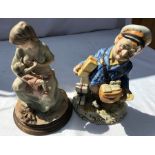 Capodimonte figurine, Woman breastfeeding baby, 26cms h and Postman, 26cms h, printed stamp to base.