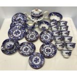 Nineteenth century blue and red floral patterned part tea set, 37 pieces. Condition ReportGood