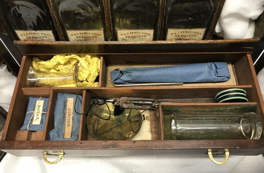 A fine quality mahogany travelling/campaign apothecary chest. Circa 1800 with bottles, pestle and - Image 7 of 9