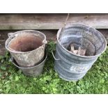 Three vintage galvanised buckets and a container.Condition ReportHoles to smaller bucket.