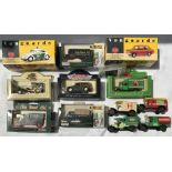 Model vehicles, 2 boxed Vanguards, 6 boxed Days Gone commercial vehicles and 4 vintage trucks.