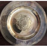A silver commemorative dish with Yorkshire Rose to centre. London 1972. Presented on retirement to