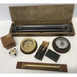 Selection of shipping instruments, military issue boxed parallel rolling ruler, a brass rolling