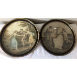 Two Angelica Kauffman prints in round frames. 30.5cms d.