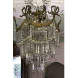 Gilt and cut glass drop chandelier. 41 drop x 40cms w.