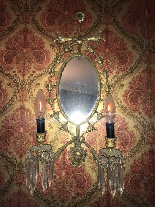 A pair of brass mirror double light fittings. - Image 2 of 2