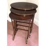 Mahogany nest of 3 tables. largest 56cms w.