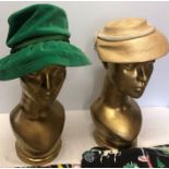 Two 1950's vintage ladies hats with beach towels.