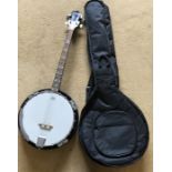 Rally solid back banjo with travel case.