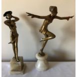 Two Art Deco spelter figurines. Flamenco dancer probably Bruno Zach, 28cms h a/f to hat and Dancer
