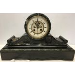 A 19thC green marble and slate mantle clock, visible brocot movement. 31cms h x 50 w x 15cms d. Dial