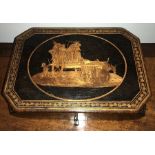 A 19thC continental inlaid box, oxen and cart. 28 l x 20cms w.