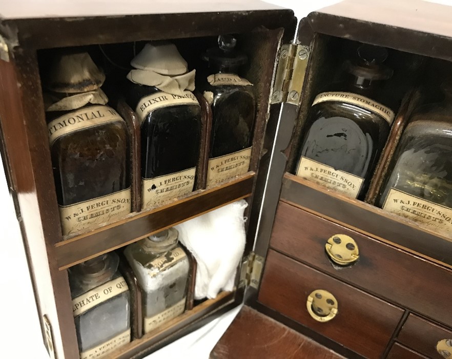 A fine quality mahogany travelling/campaign apothecary chest. Circa 1800 with bottles, pestle and - Image 8 of 9