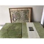 Two Larissa Watson-Regan fabric pictures. 51 x 51cms with a map of Greece 42 x 56cms.