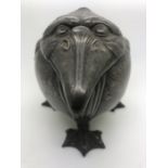 A pewter inkwell, attributed to Kayserzinn Jugendstil, Circa 1900 cast as a grotesque bird, with