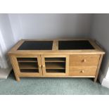 Contemporary beech and granite side unit. 130 l x 56 w x 53cms h.