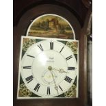 Mahogany 30-hour inlaid longcase clock, column corners, painted face, Hall, Beverley. 236cms h to