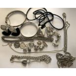 Silver jewellery to include bangles, charms, chains, earrings etc. 176.3gms.