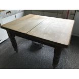 A 19thC pine kitchen table with drawer to end. 123 l x 98 w x 76cms h. 2 extra leaves measuring
