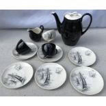 Johnson Bros part coffee set, 11 pieces, sailing yachts, coffee pot, milk, sugar, 2 cups and 6