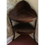 A 19thC mahogany corner washstand with drawer to base. 101 h x 38cms d.