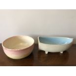 Two ceramic bowls, one in the shape of a boat, 25 x 13cms.