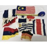 Selection of shipping line desk flags, various nationalities x 8. Largest 31 w x 15cms.