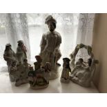 Six various 19thC Staffordshire figures including The Lion Slaye, 44cms h.