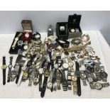 A vast quantity of ladies and gents wristwatches including 2 pocket watches, an AWC gold plate