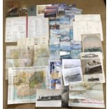 Maritime shipping related ephemera, Maps, South Africa-Alaska, postcards, picture book of ships,
