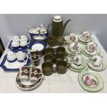 Assorted part tea sets, Grafton blue and gilt rimmed, 32 pieces, Meakin Maidstone pattern coffee set