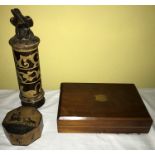 Boxed dessert knives & forks with octagonal wooden box with faries and bird mounted cylindrical