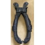 Horse yoke, leather and brass studded, some wear to leather. Approx 97 h x 45cms w.