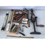 Mixed selection, Jaycee cutting board, Wartime Warden whistle, writing implements, slide rules,