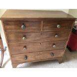 Mahogany 19thC chest of drawers. 2 short over 3 long on splayed bracket feet. 106 x 49 x 106cms.