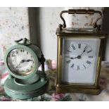 Brass carriage clock with early 20thC painted clock.